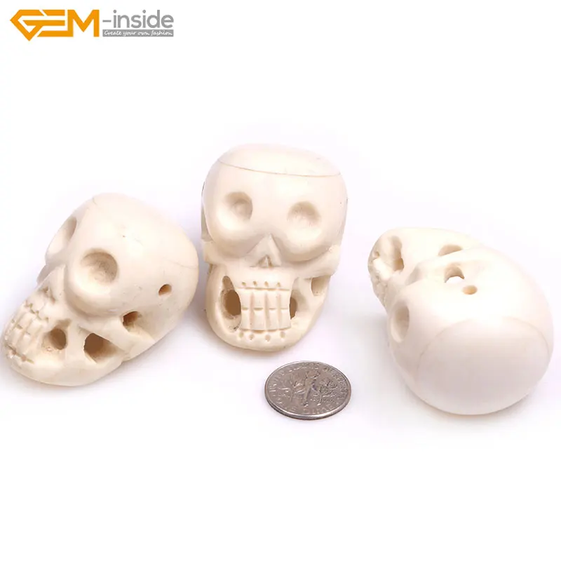 3 Pcs Carved Bone Skull Beads Natural Jewelry Beads For Halloween Making 31x41mm 