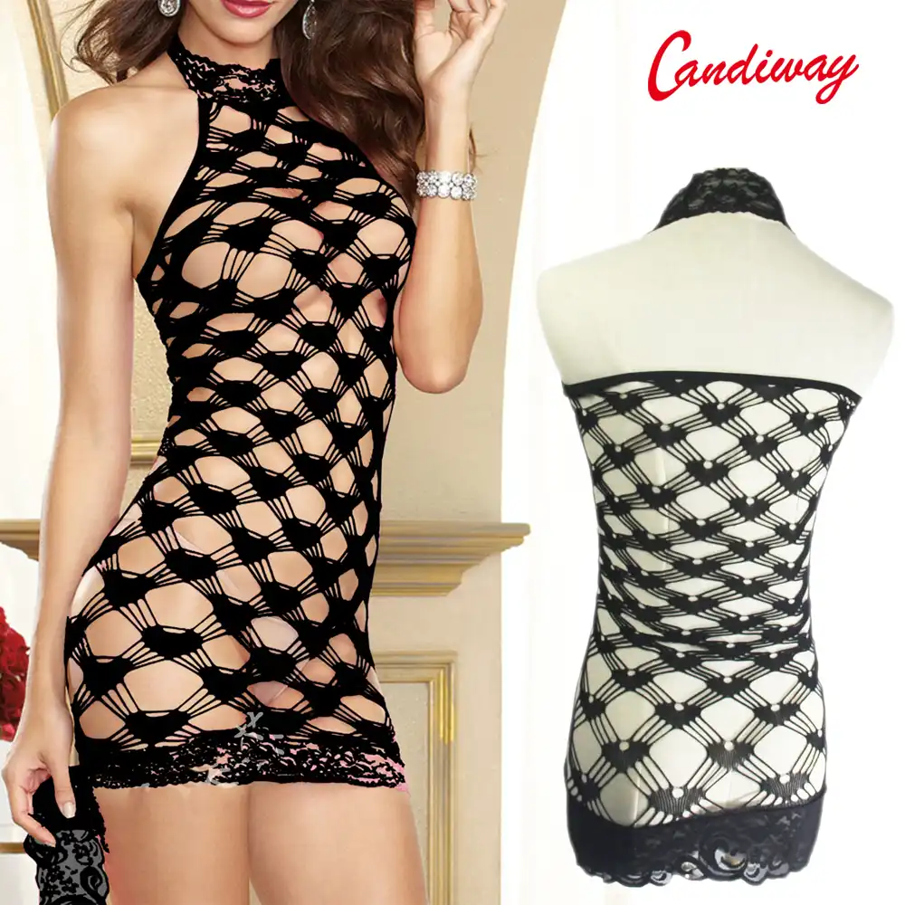 black fishnet mini dress