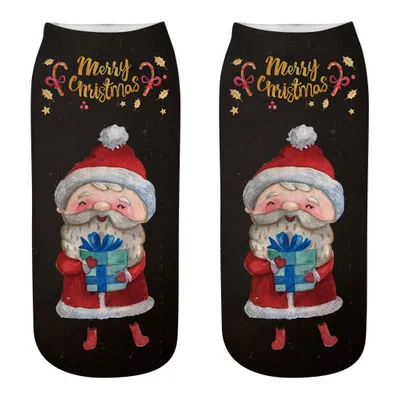 Женские носки с рождественским Санта Клаусом; теплые хлопковые носки с принтом оленя и снега; Милые Мягкие короткие носки на год; чулочно-носочные изделия - Цвет: Синий