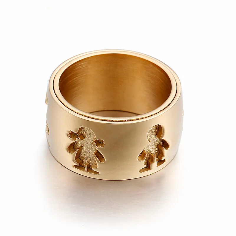 Top Quality Stainless Steel Little Boy With Girl 12mm Wide Rings New Design Women Unisex Finger Rings Fashion Jewelry