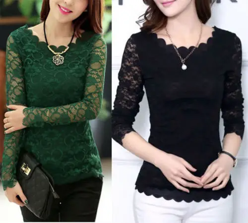 

Plus size Women Autumn Basic shirt fashion embroidery stitching Mesh Tops lace blouse shirt Long sleeve Casual Clothes