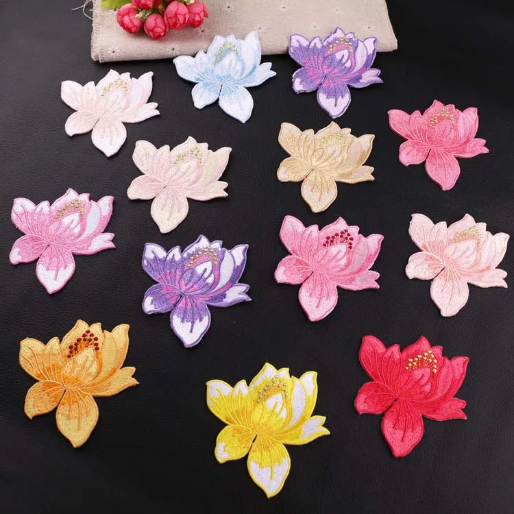 cloth stickers computer embroidery chapter multicolor lily flowers plant clothes decoration patch stickers