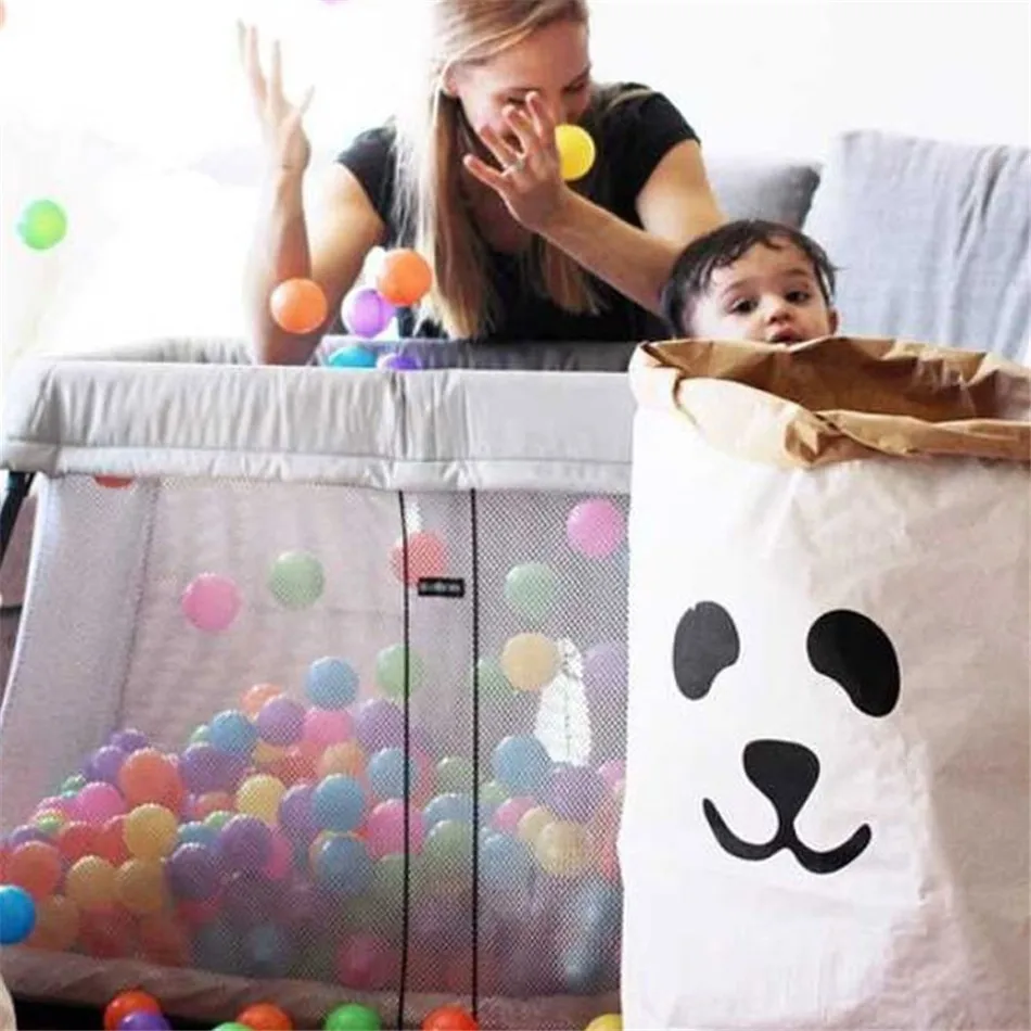 Zakka большой мультяшный тяжелый крафт-бумажный мешок для детей, игрушки для малышей, органайзер для одежды, сумка для хранения, сумка для белья, украшение дома