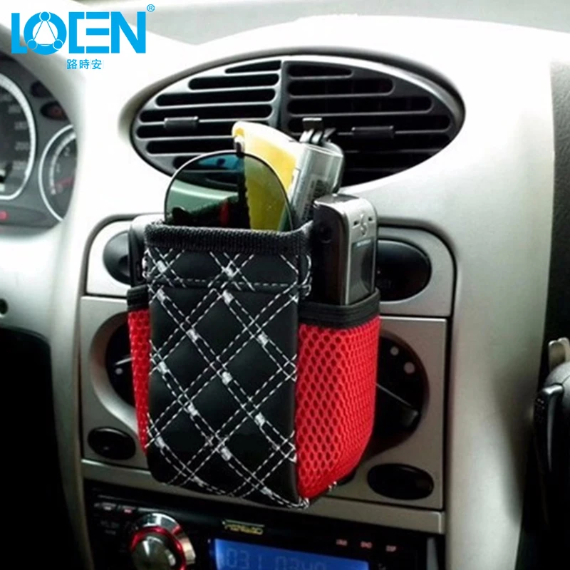 

LOEN PU Leather Car Outlet Air Vent Storage Box Auto Mobile Phone Holder Bag Stowing Tidying Automobiles Interior Accessories