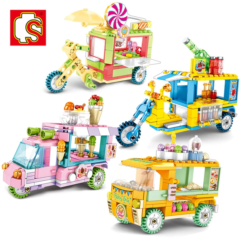 

Sembo compatible city vehicle ice cream car cake candy model sets building blocks Christmas princess toys bricks for girl