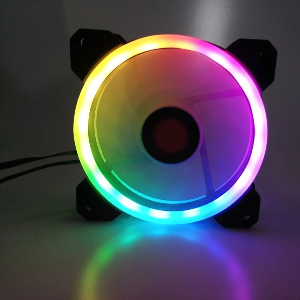 LESHP Computer PC Cooler Cooling Fan Double Ring 366 Modes 10 Level Adjust Speed RGB LED 5