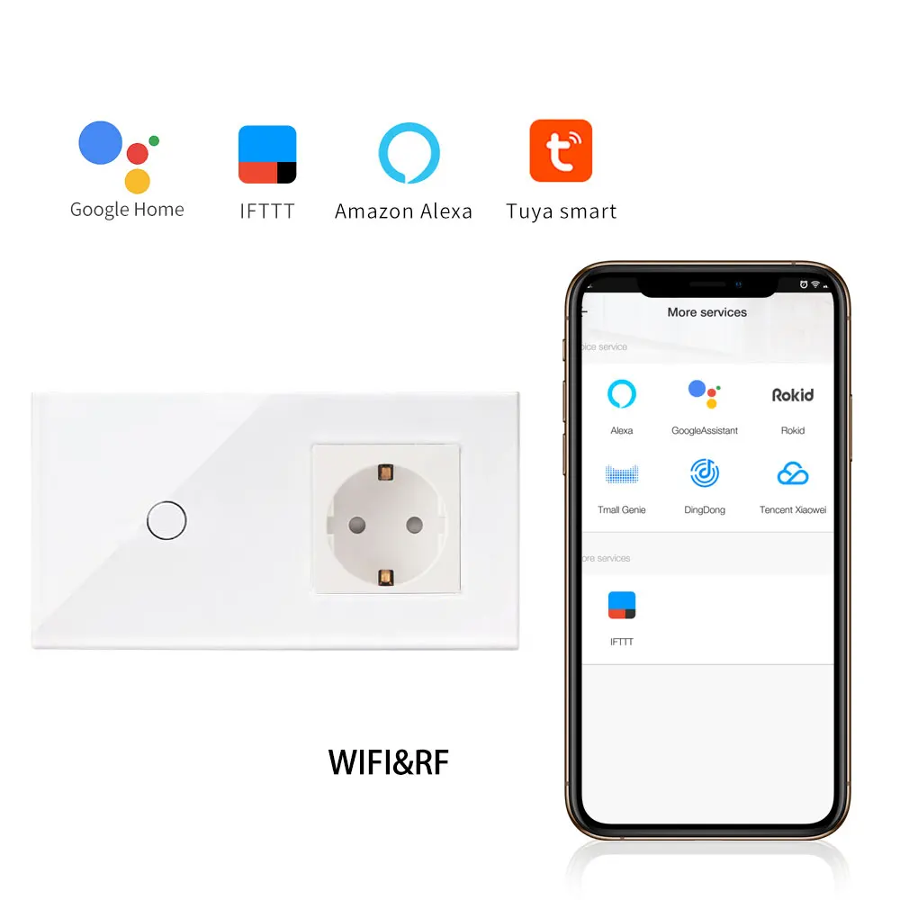 Bingoelec ЕС стандартный wifi Пульт дистанционного управления 1 комплект 1 способ беспроводной умный дом автоматизация настенный переключатель Германия розетка Управление по Tuya