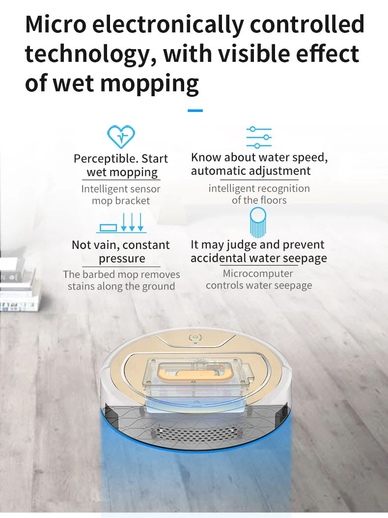 Робот-пылесос домашний wifi умный навигационный приложение контроль всасывания развертки сухой и влажной шерсти домашних животных 600 мл пылезащитный ящик