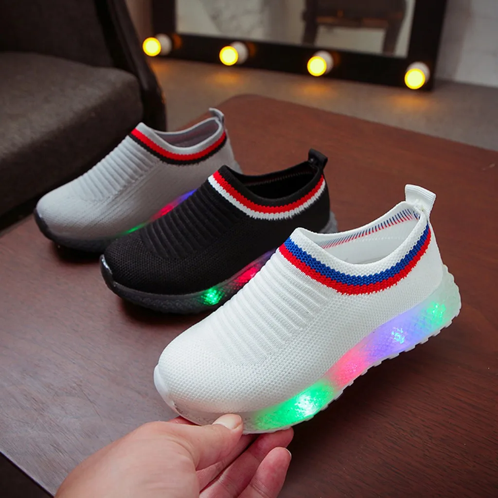 Детские сетчатые светящиеся спортивные кроссовки для бега, повседневная обувь, Новое поступление