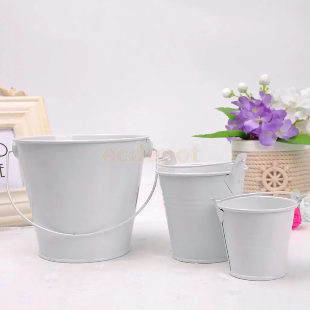 

Mini Metal Bucket Candy Box Pails Flower Planter Wedding Party Favor White S/M/ L