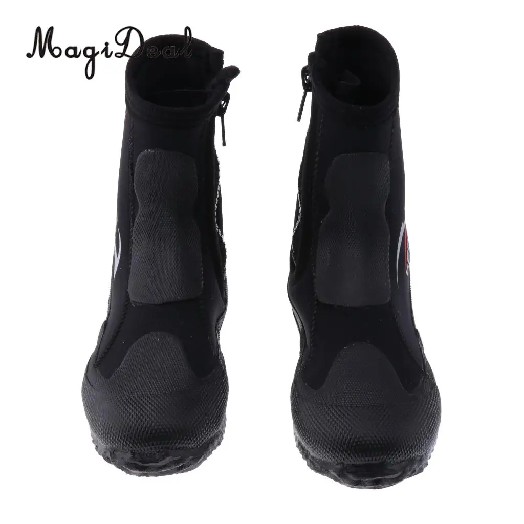 MagiDeal Unisex 5mm Premium Neoprene Hi Top Wetsuits Zipper Boot Diving Boots Water Sports Snorkeling Booties Shoes Black