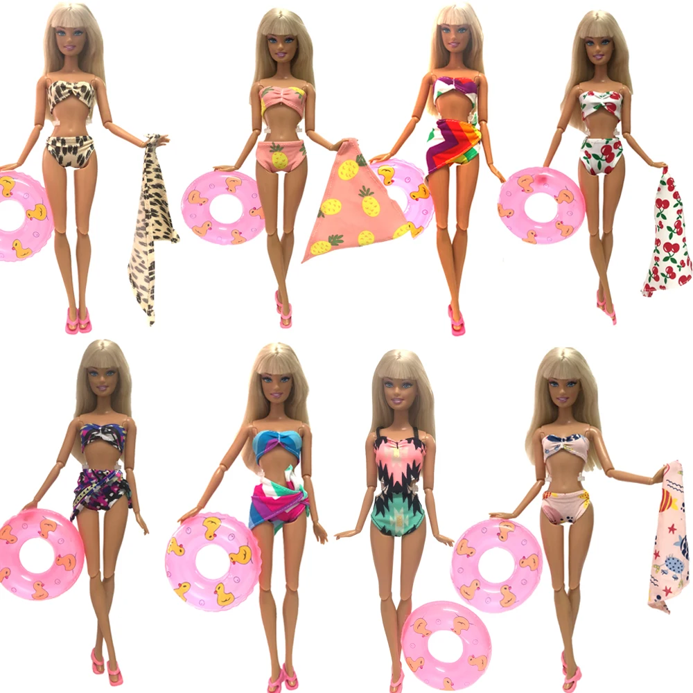 

NK One Set Swimwear Beach Bathing Swimsuit Slippers Swimming Buoy Lifebelt Ring For Barbie Doll Accessories Best Girl' Gift JJ