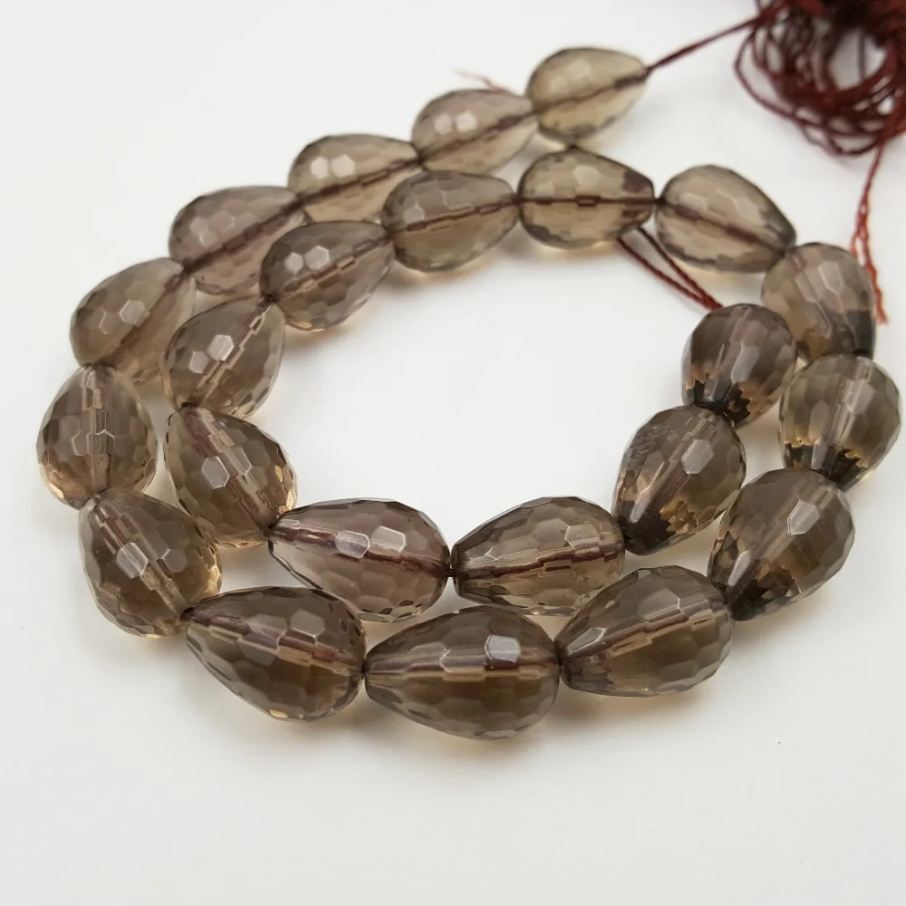 Lii Ji Natural Stone Smoky Quartz Tear Shape Faceted Beads 10x14mm
