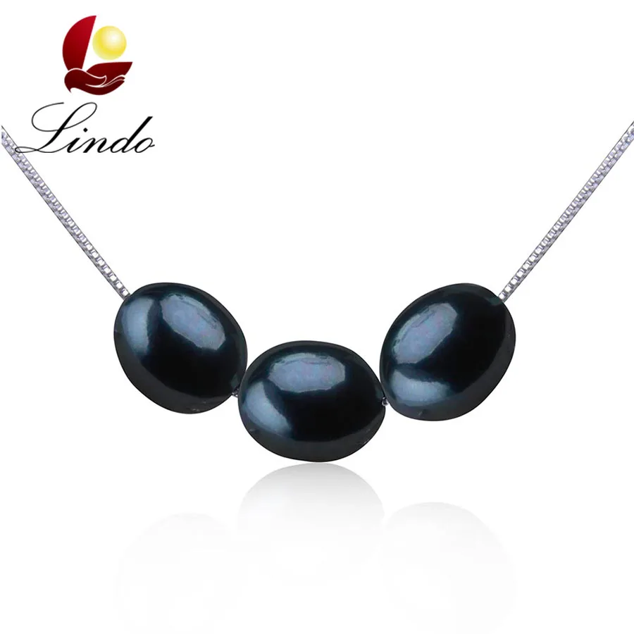 

Lindo High Luster Black Natural Freshwater Pearl Necklace Pendant Women Fashion 45cm 925 Silver Chain Real Pearl Jewelry Withbox