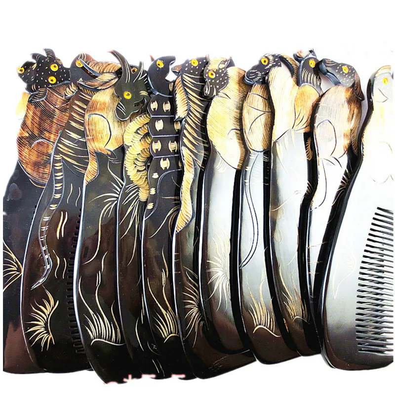 twelve zodiac black horns head hair comb massage brushes (1)
