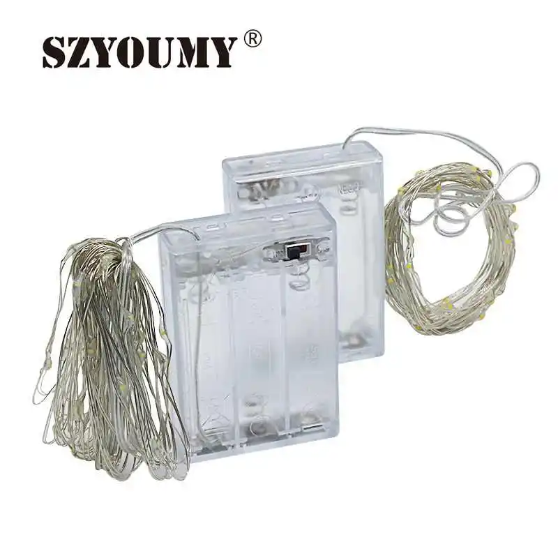 

SZYOUMY Fairy Lights AA Battery Powered 2M 20 3M 30 5M 50 10M 100Leds Silver Led Copper Wire String Light Decorative Fairy Light