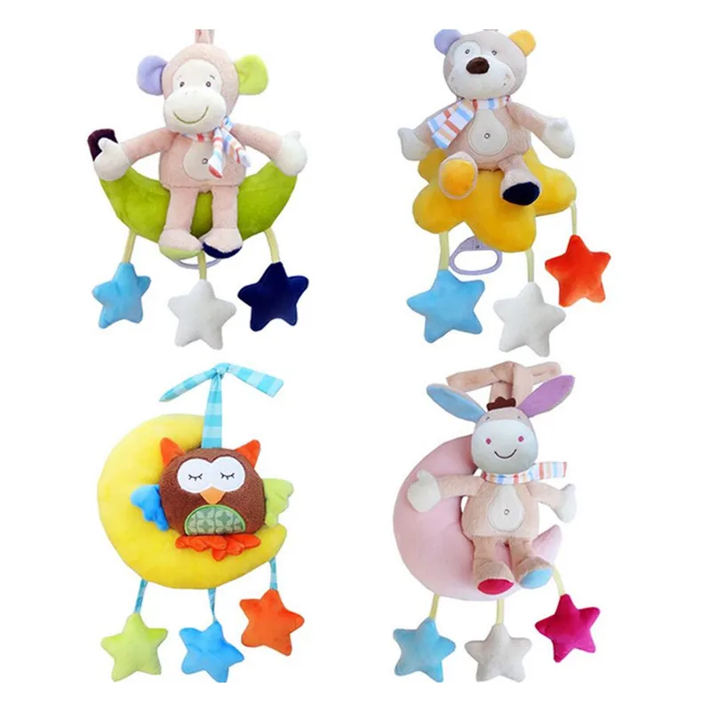 

Infant Baby bed crib Soft animal Monkey bear owl donkey Rattle Hand Bell Plush Stroller early Educational Toys For Kids Gift