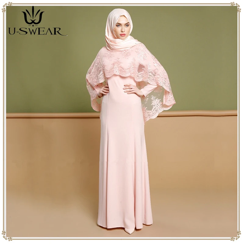 

U-SWEAR New Arrival Muslim Evening Dresses Full Sleeve Lace Embroidery Shawl Islamic Dubai Saudi Arabic Long Prom Evening Gown
