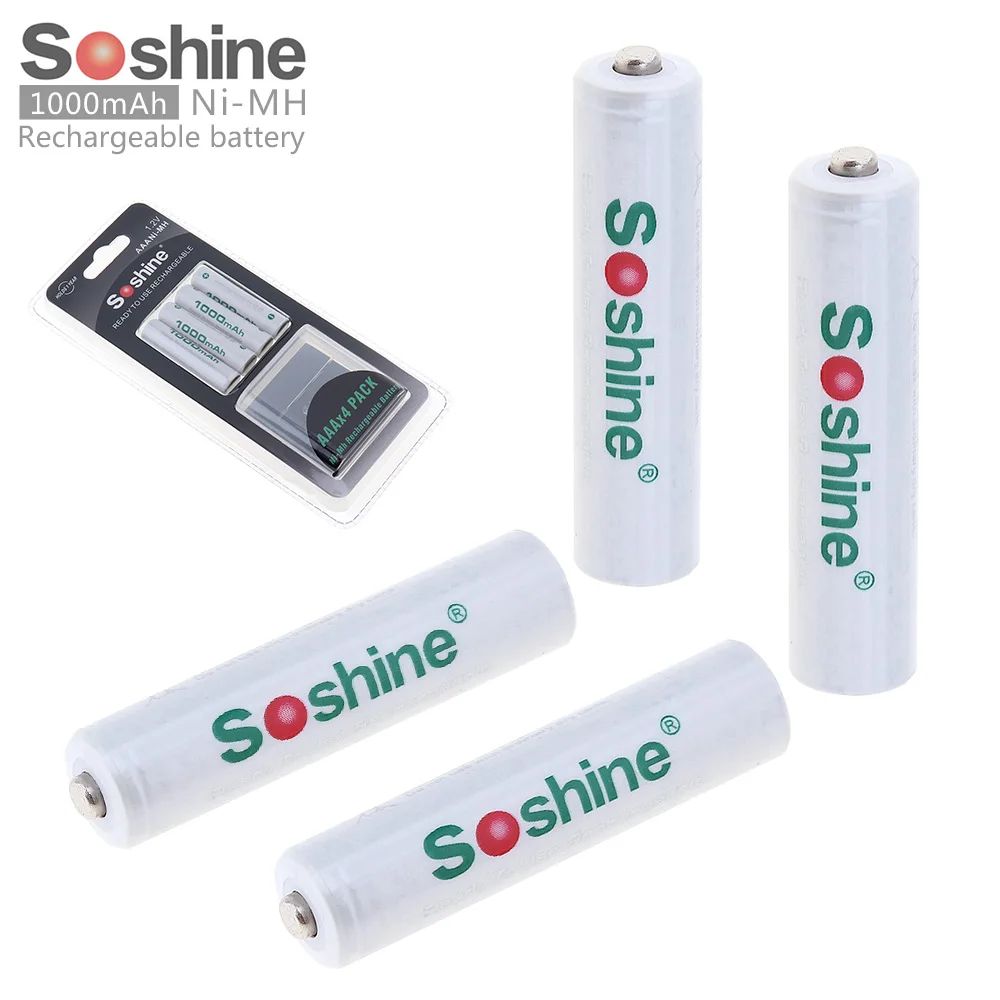 

4pcs Soshine 1.2V AAA Battery 1000mAh Ni-MH NiMH Rechargeable Battery with Low Self-discharge + Battery Storage Box Case