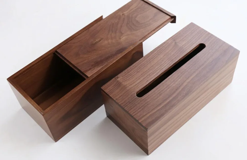 Классическая коробка ткани черного ореха короткая пасторальная домашняя деревянная коробка для ткани