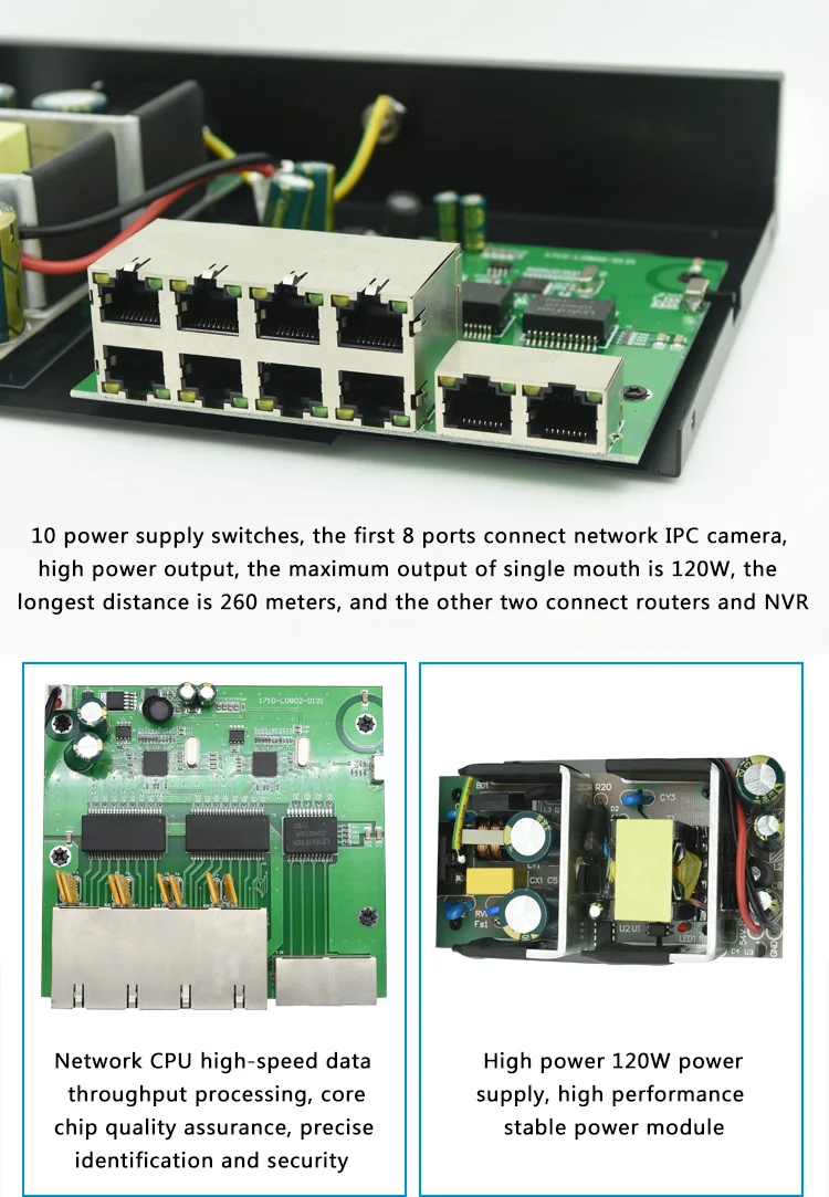 10(8+ 2) порт PoE коммутатор сети 100 Мбит/с Smart Ethernet коммутатор 48 В