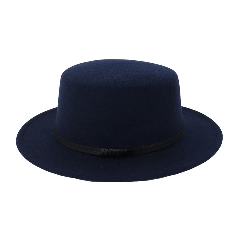 Fashion Unisex Wide Brim Wool Caps Belt Felt Flat Top Fedora Hat Party Church Trilby Hats Cap For Women And Men 30DE05 (2)