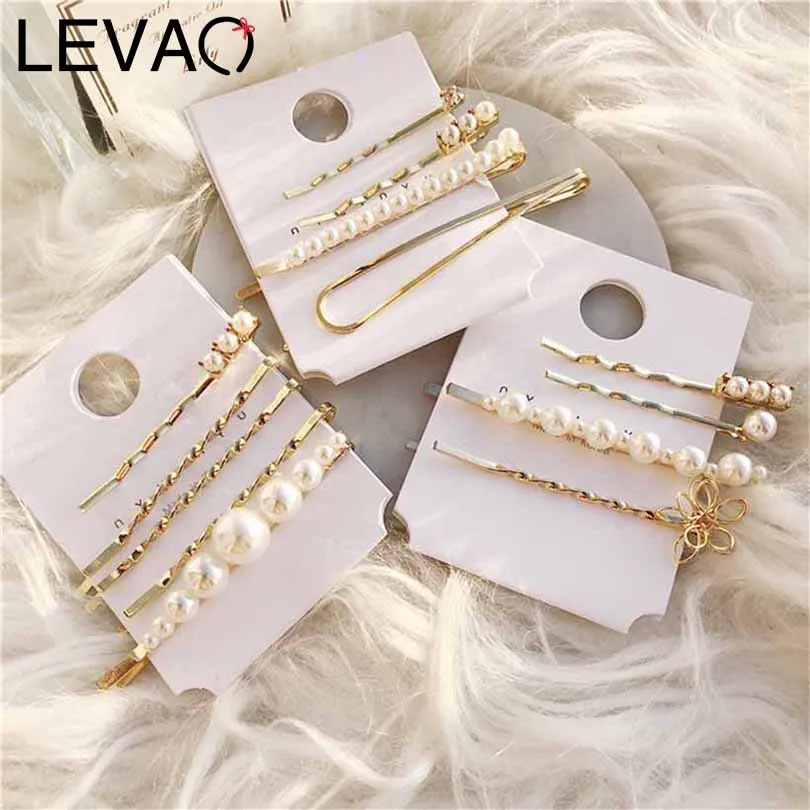 

LEVAO 1SET Metal Pearl Hair Clip For Women Side Bangs Geometric Irregular Headwear Hair Clip Hairpins Girls Hair Accessories