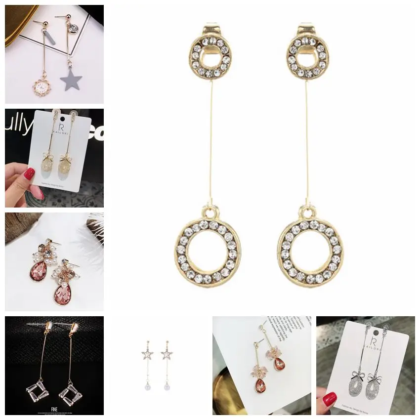 

Simple Zircon Irregular Pearl Crystal Hollow Geometric Chain Long Dangle Earrings Big Drop Earrings for Women Jewelry Fashion
