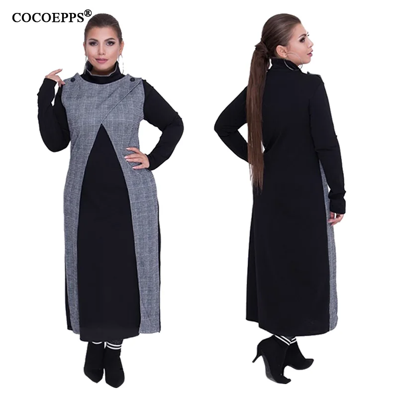 COCOEPPS, плюс размер s, женская одежда, клетчатое зимнее платье, 5XL, 6XL, платья, большой размер, для офиса, для работы, Элегантное Длинное Платье