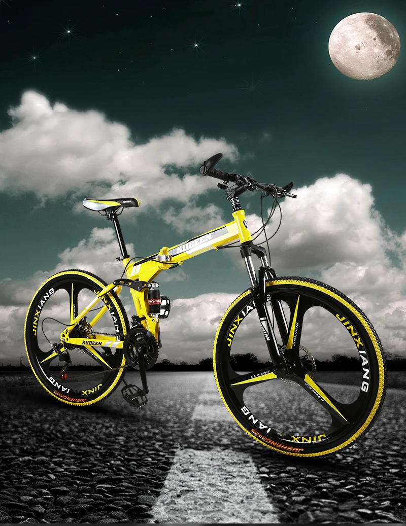 Top KUBEEN 26inch folding mountain bike 21 speed double damping  3 knife wheel bicycle double disc brakes mountain bike 0