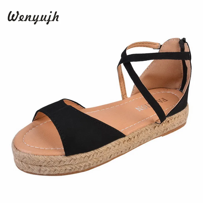 

Litthing Shoes Sandals Platform Women Peep Toe Woven Zipper Flat Thick-Bottom Sandals Roman Fashion New Shoes Woman 2019