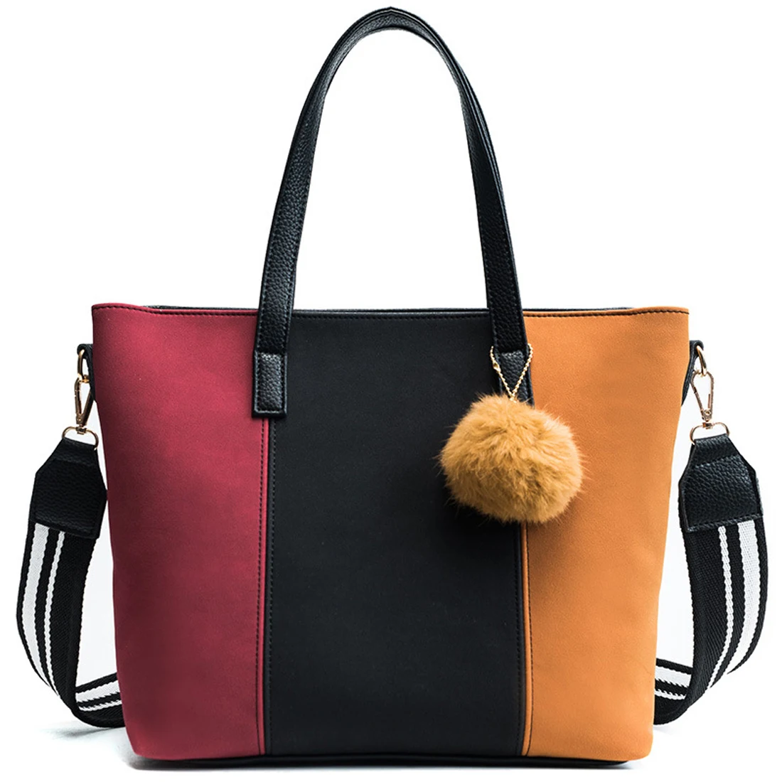 

Fashion suede women handbags panelled female tote bags luxury brand large shoulder bags patchwork 2 Pcs composite bag bolso