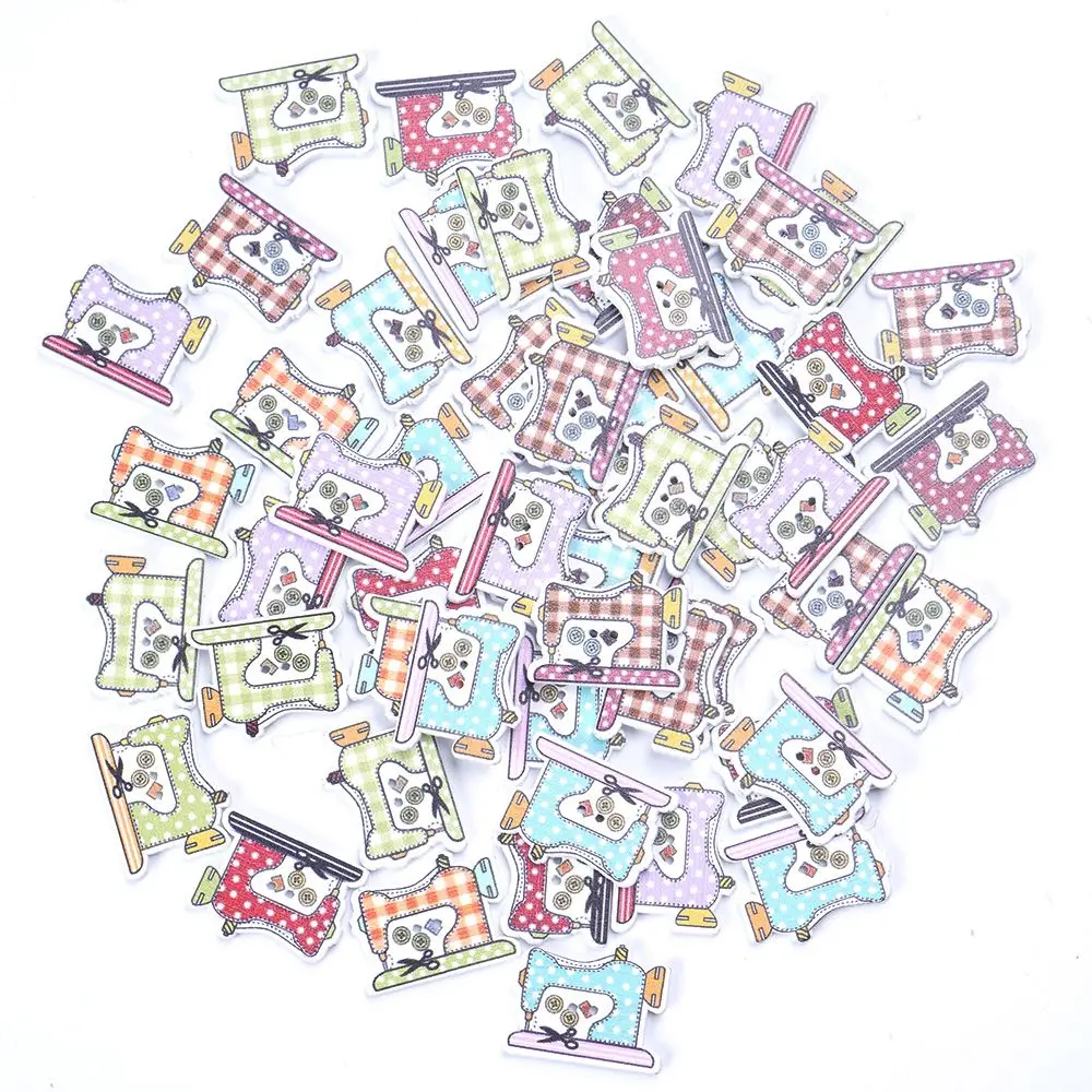 

50 Pcs/Lot Conveyance 2 Holes Sewing Machine Pattern Wooden Buttons Mixed Well