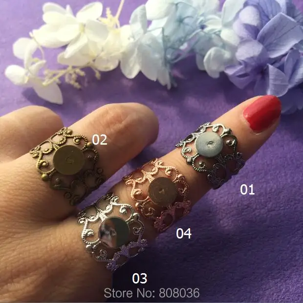 100pcs/lot bronze/silver/gold plated oval copper flower Ring Base 18mm with 8mm pad jewelry
