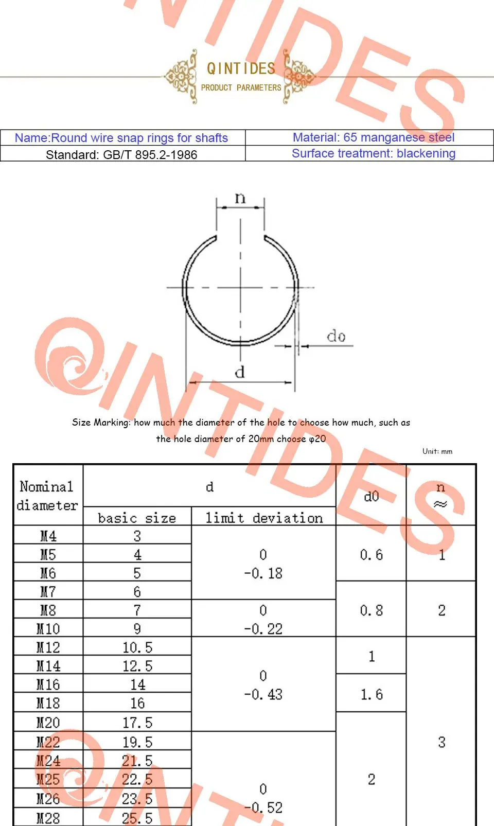 Qinstindes M4-M48 круглые проволочные стопорные кольца для валов, стальная проволока, стопорное кольцо, фиксатор 65 марганцевых стальных стопорных колец m8 m10