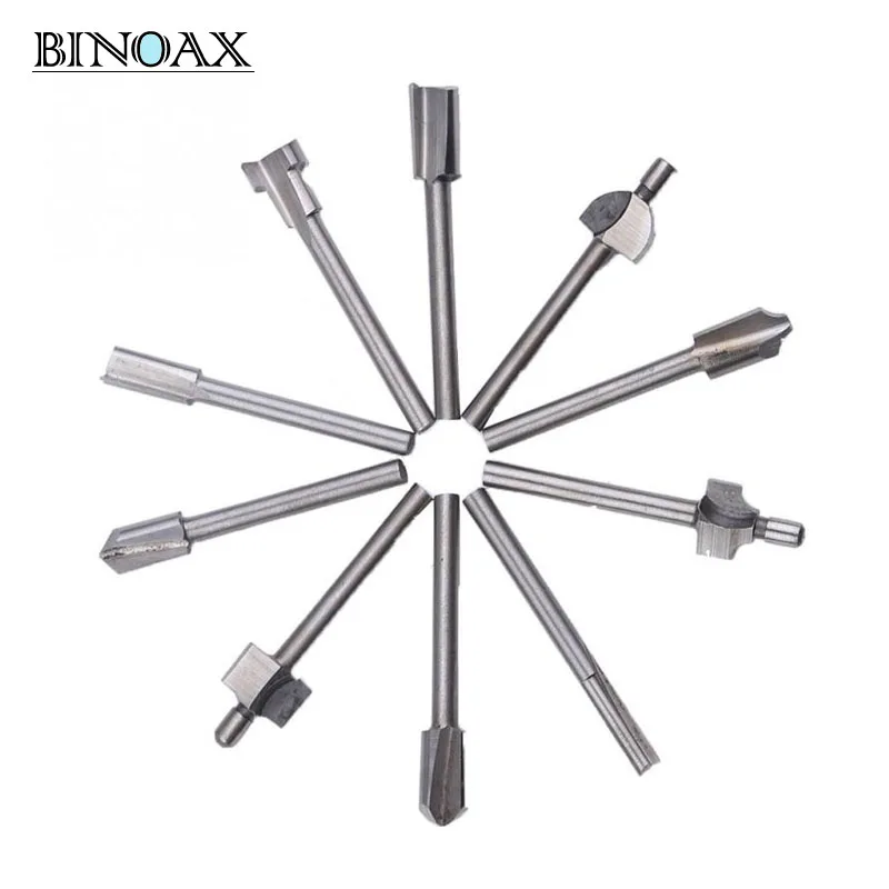 

Binoax 10pcs HSS Router Bits Wood Cutter Milling Fits Dremel Rotary Tool Set 1/8" 3mm Wood Router Bits Files ND