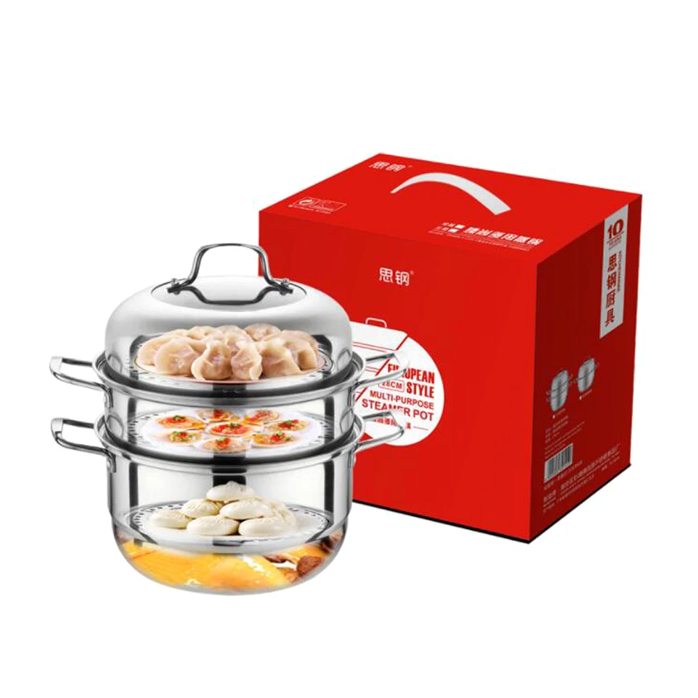 

Double Boilers Steamer Pot Multi-function Stainless Steel Steaming Pot Double Boiler Three-layer Steam Pot 28CM Kitche soup ZG24