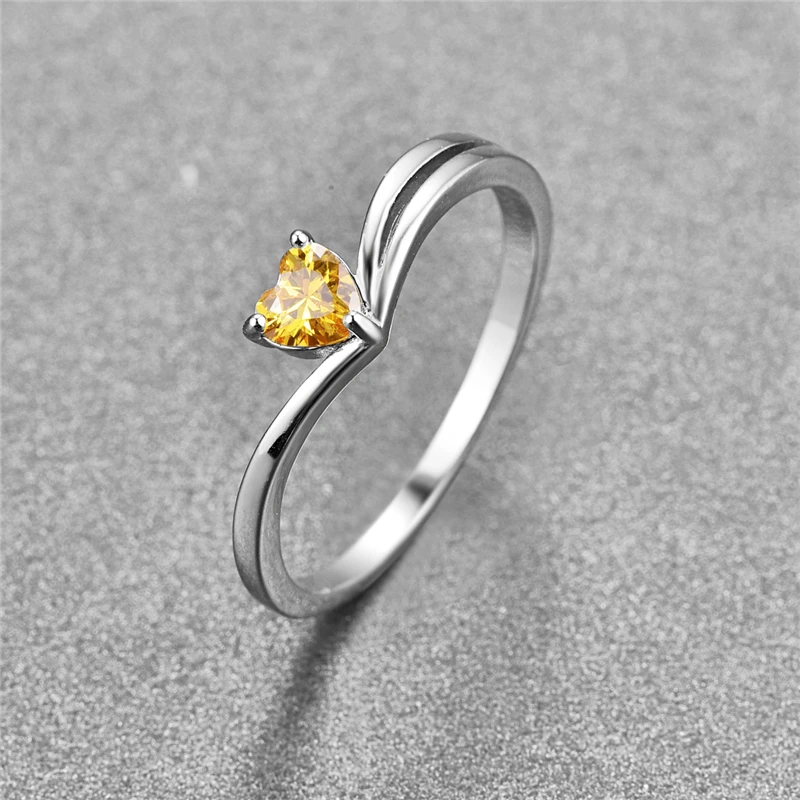 BONLAVIE Simple 925 Sterling Silver Rings for Women Yellow Crystal Forever Love Heart Finger Ring Original Jewelry Gift
