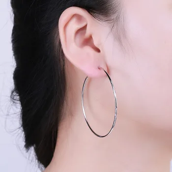 

925 sterling silver 3.5cm-5.5cm Big silver hoop earrings Elegant temperament simple fashion design 2018 hoop earrings for women