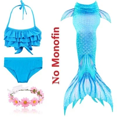 Г. Лидер продаж, костюм русалки для девочек вечерние платья купальный костюм бикини, купальный костюм, платье для девочек С флиппером, монокини для плавания - Цвет: Blue 53 with garland