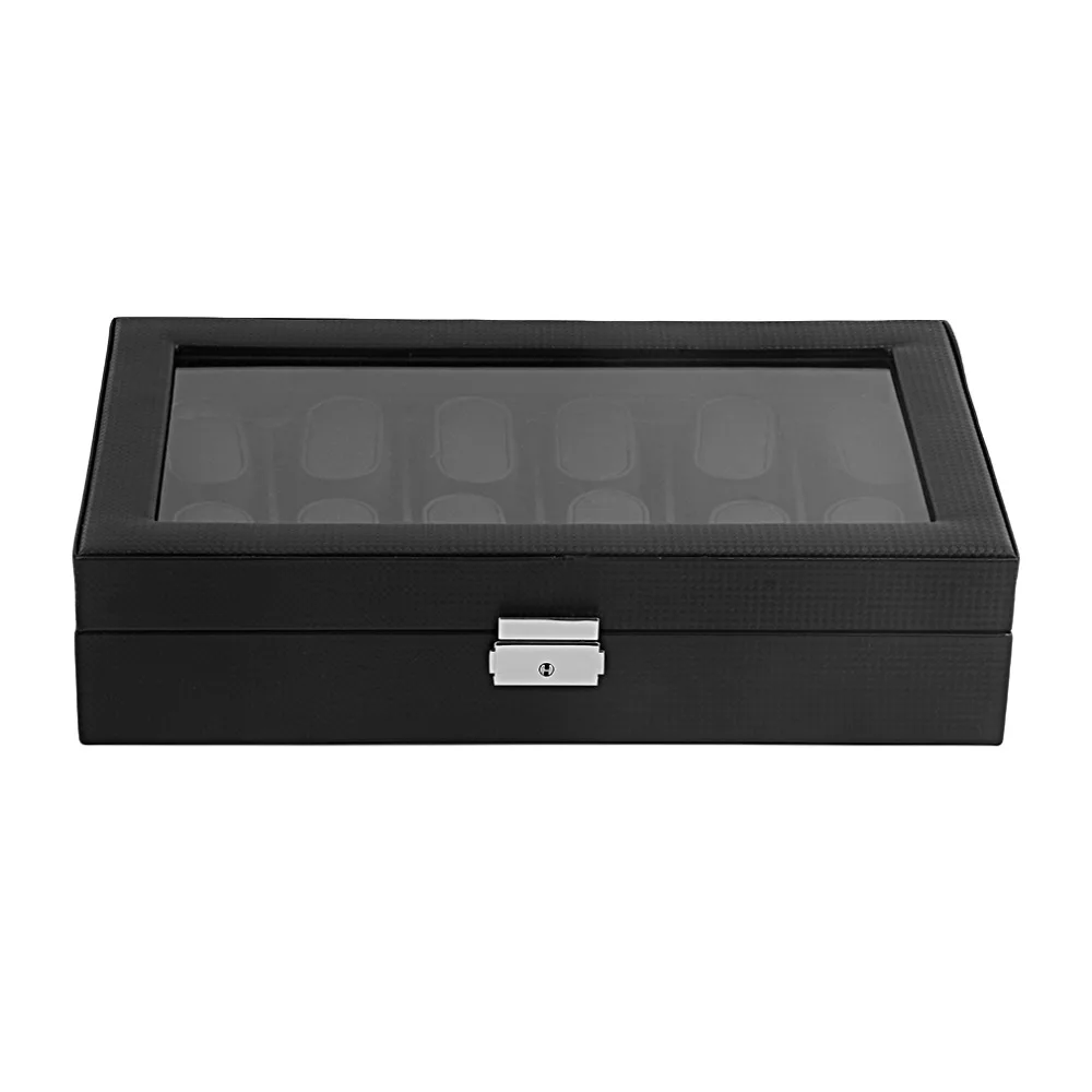 

High-Grade 12 Slot Luxury Carbon Fiber Display Design Jewelry Display Watch Box Storage Holder Russia Free shipping
