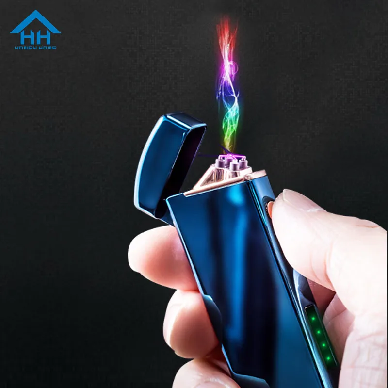 

USB Electronic Cigar Lighter Windproof Dual Arc Cigarette Lighter Flameless Plasma Turbo Electric Lighters Metal Smoker Gifts