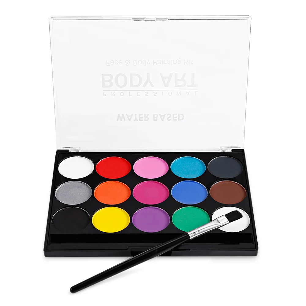 Kit de peinture corporelle pour le visage,15 couleur non toxique  professionnel lavable avec pinceau pour le Halloween le maquillage