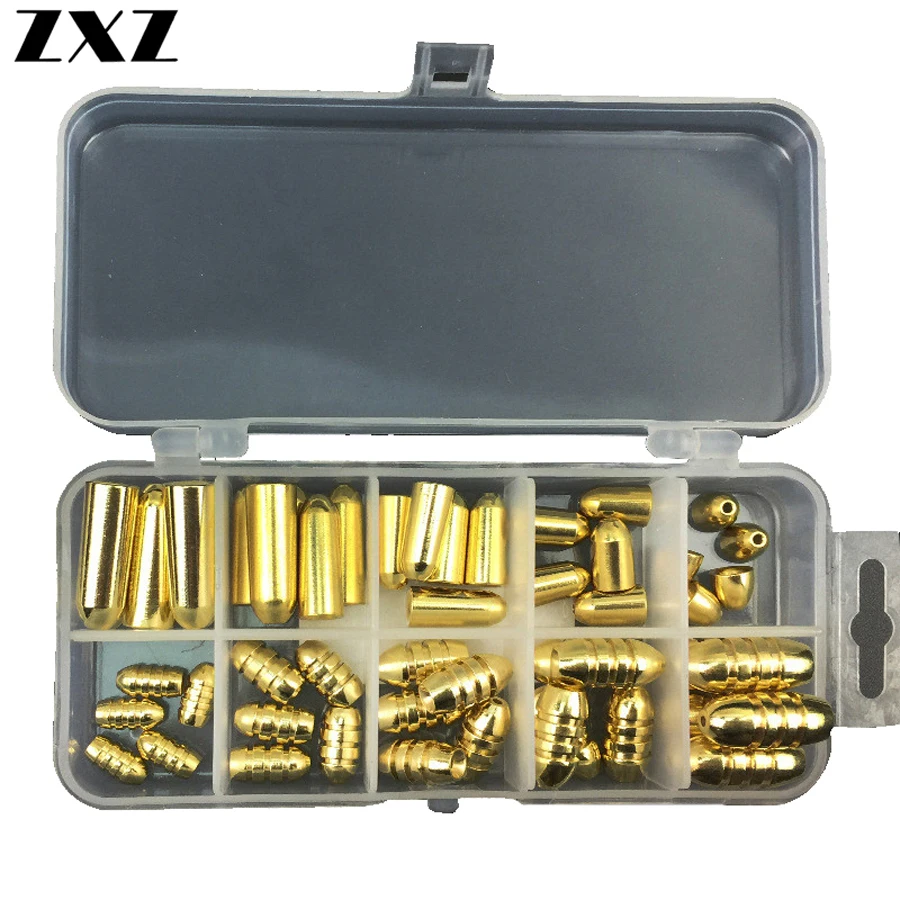 

50Pcs Brass Threaded Lead Sinker Mould Bullet Shape Copper Drop Shot Weights Fishing Sinker Moulds for Texas Rig Fishing Tackle