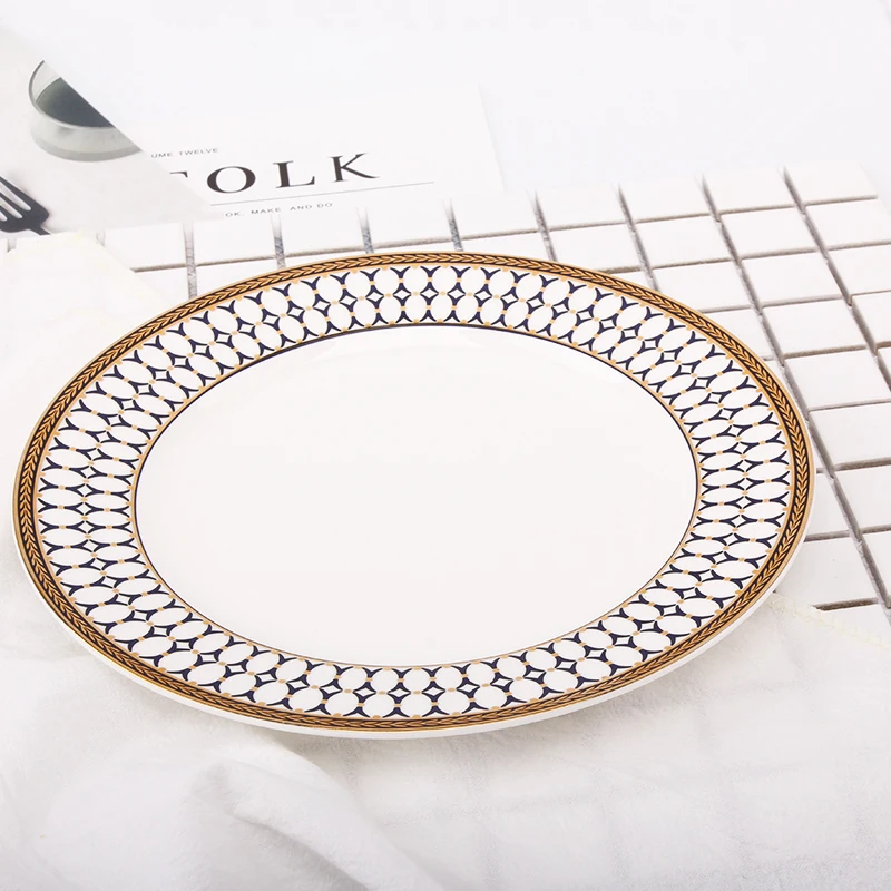 8 Inch European Style Dinner Plates Bone China Ceramic Flat Steak 