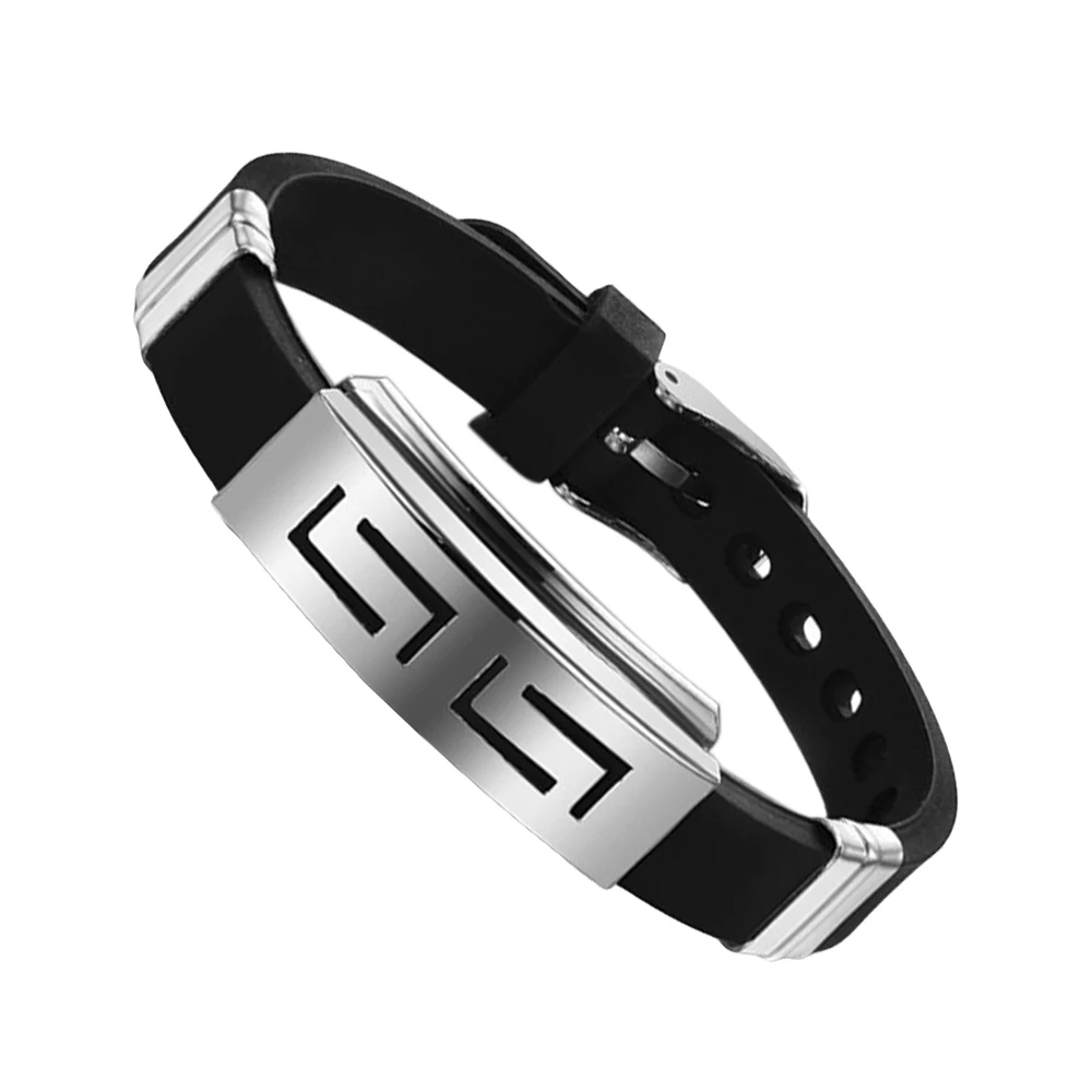 Popcorn Shape Stainless Steel Charming Men Simple Bracelets Geometric Clip Rubber Soft Silicone Bracelet Bangles Black Chain (1)