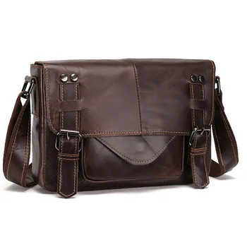 

New High Quality Oil wax Genuine Leather Cowhide tide Men Vintage Business Travel Casual Crossbody Shoulder Bag Briefcase