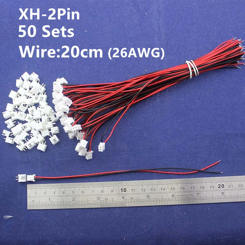 

50 sets 2pin 2.54mm Pitch 20cm 26AWG Wire Pin Header / Housing /Terminal Connector Wire Connectors Adaptor XH-2P Kits