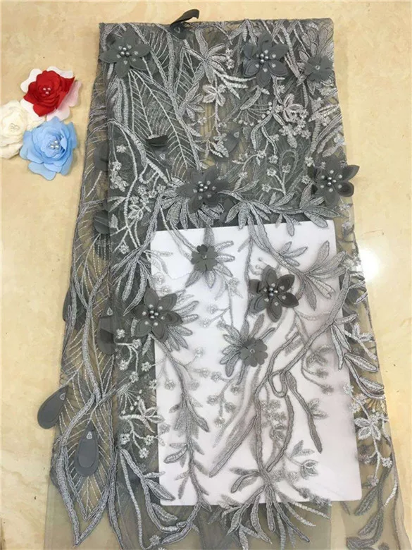 2019 New Design nigerian lace fabric high quality 3d flower applique embroidery tulle beads african for women | Дом и сад