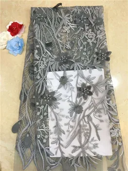 

2019 New Design nigerian lace fabric high quality 3d flower applique embroidery tulle lace beads african lace fabric for women